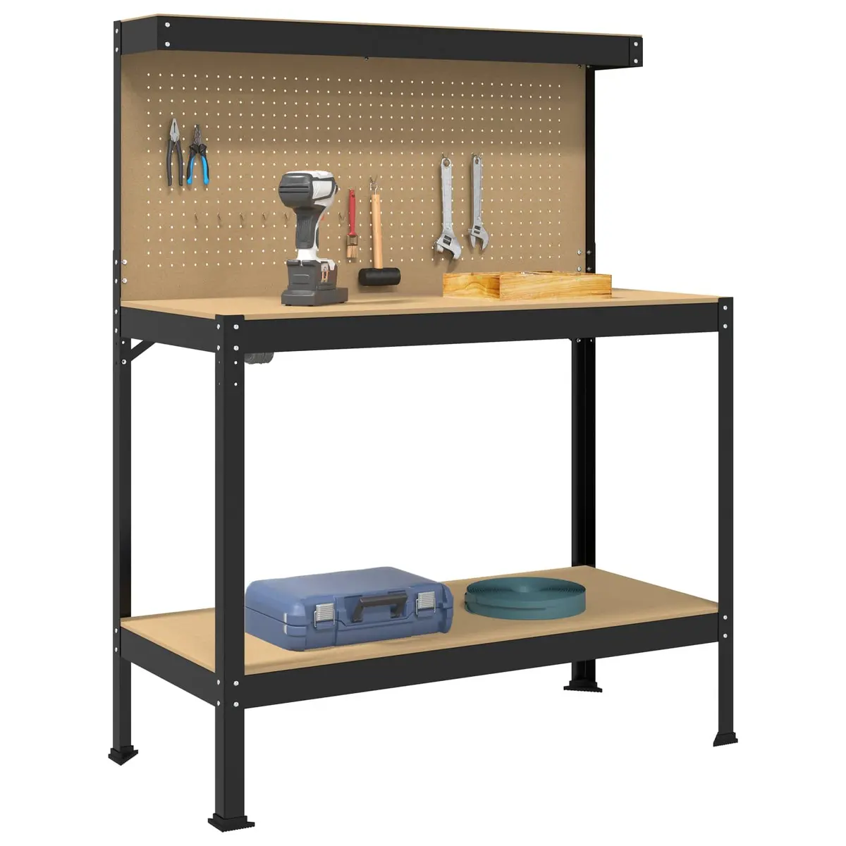Workbench for Garage Workshop 114 x 54 x 145 cm Engineered Wood Metal Frame