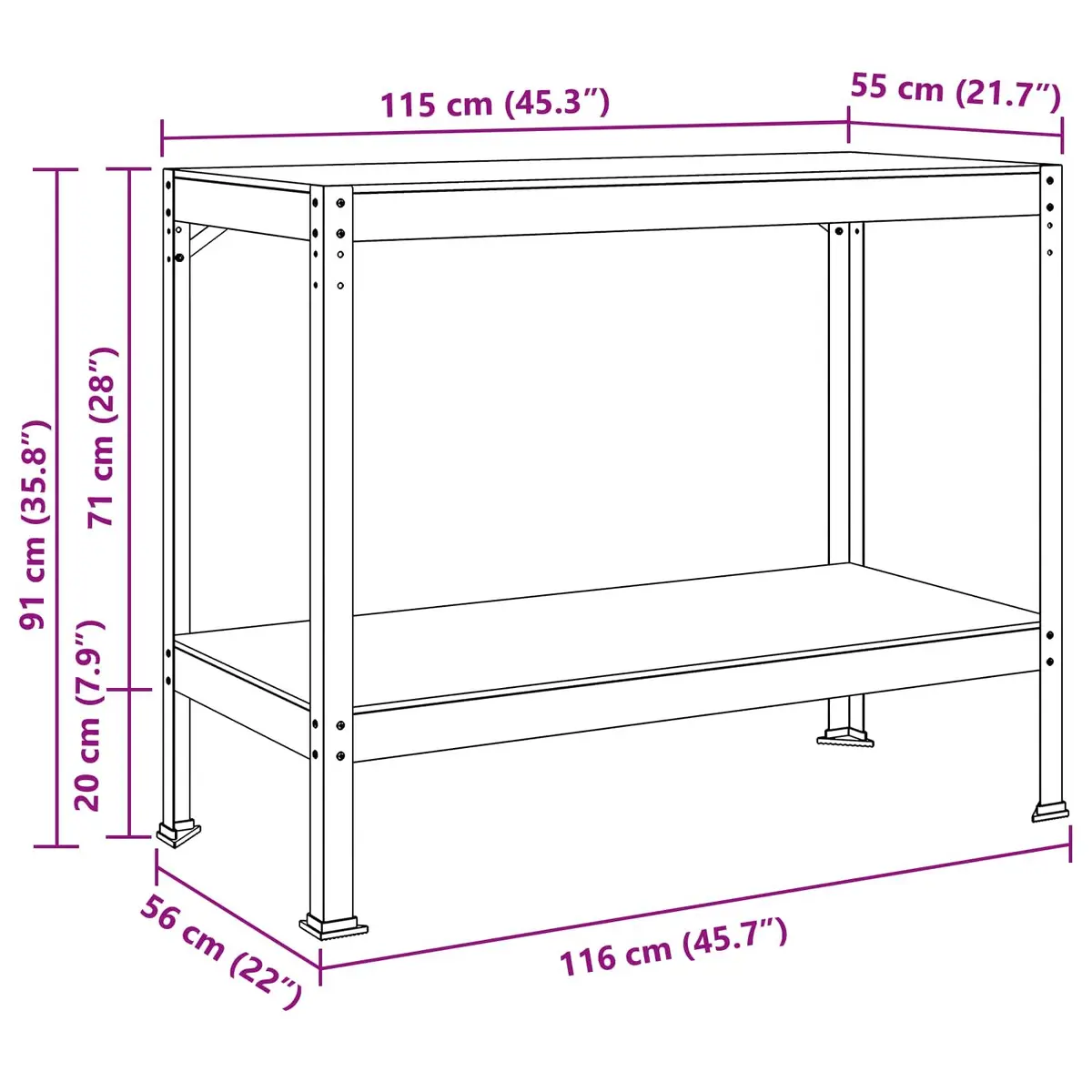 Engineered Wood Workbench 115 x 55 x 91 cm with Metal Frame
