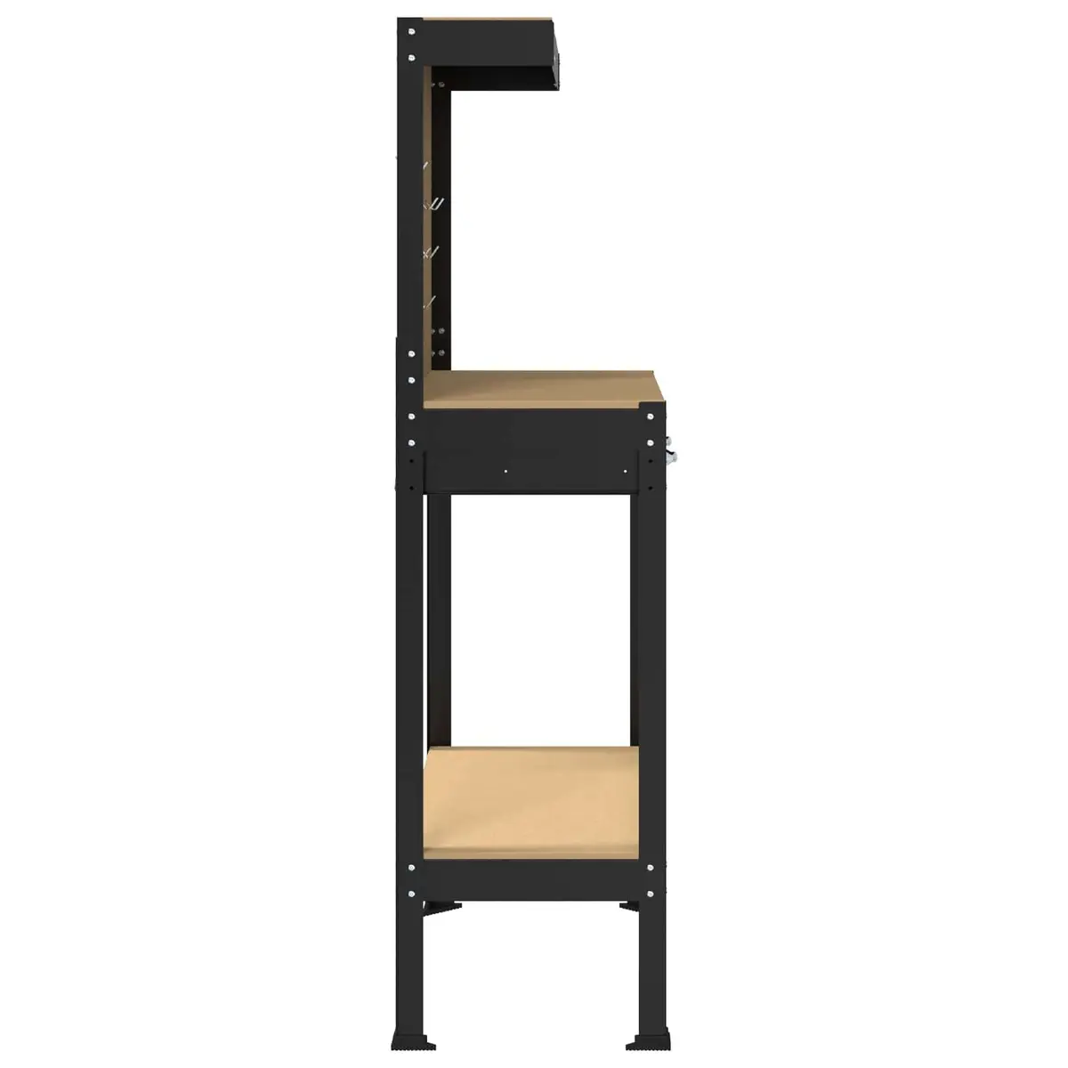 Workbench Black 81 x 41 x 145 cm Engineered Wood Metal Frame Pegboard Drawer