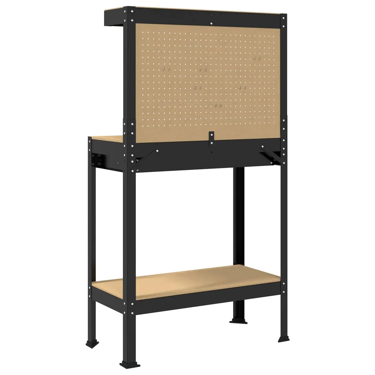 Workbench Black 81 x 41 x 145 cm Engineered Wood Metal Frame Pegboard Drawer