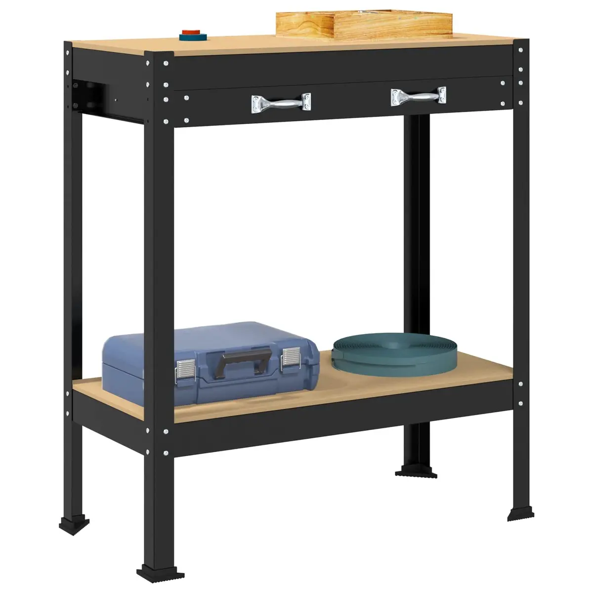 Workbench Black 80 x 40 x 91 cm Engineered Wood Metal Frame Garage Workshop