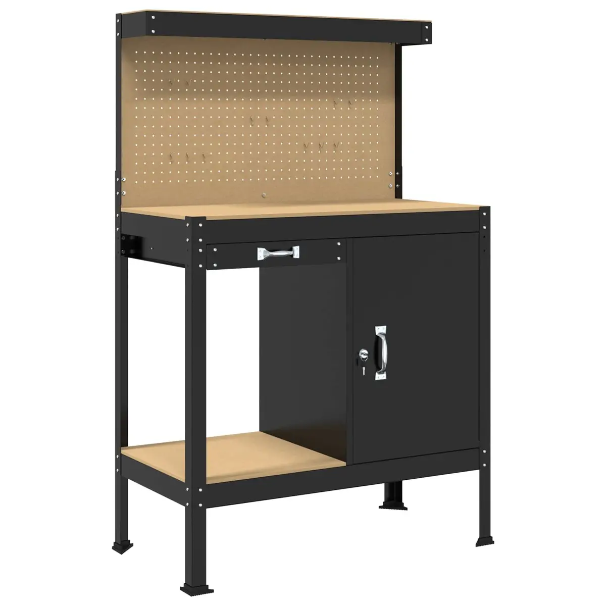 Workbench for Garage Workshop 90 x 49 x 141 cm Engineered Wood Metal Storage