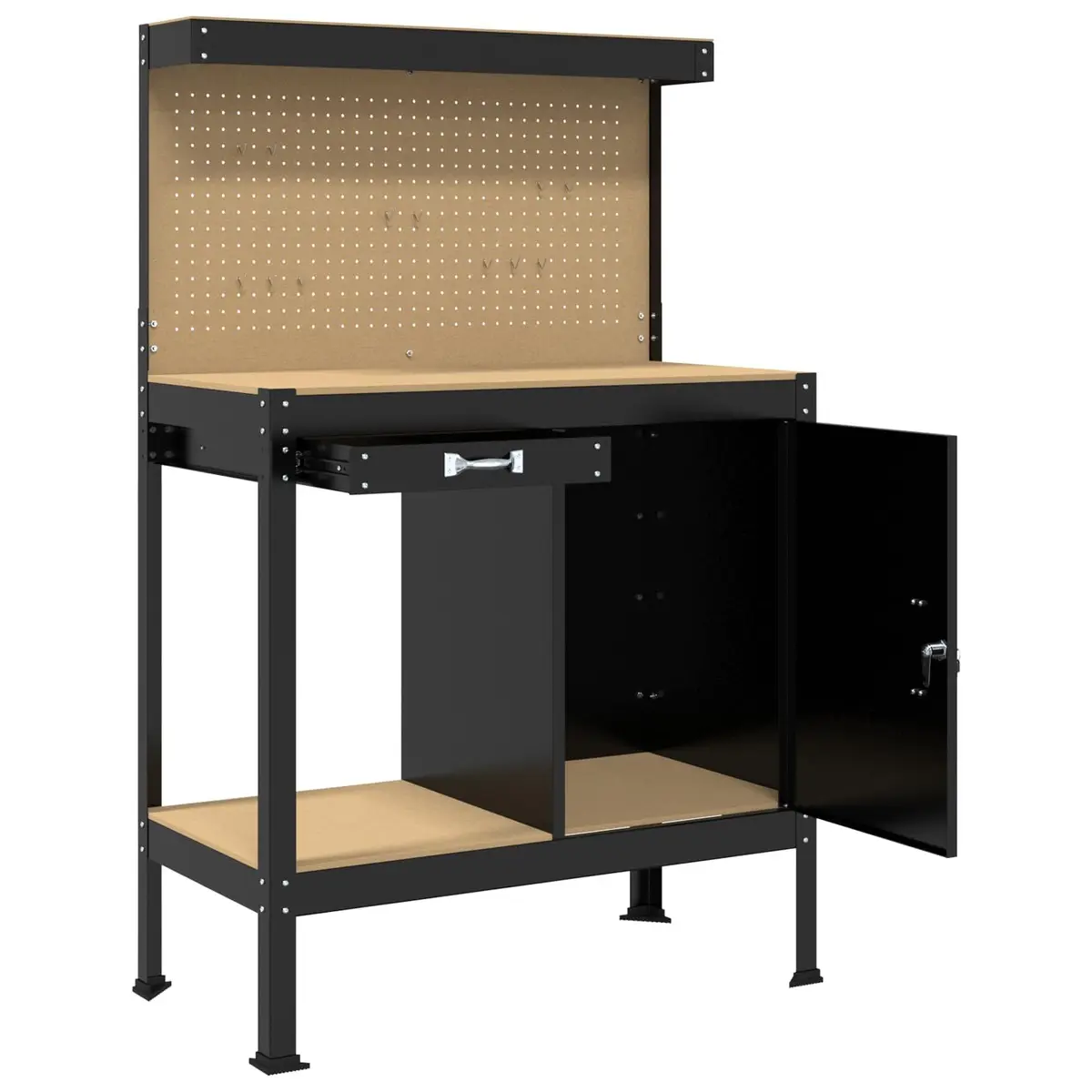 Workbench for Garage Workshop 90 x 49 x 141 cm Engineered Wood Metal Storage