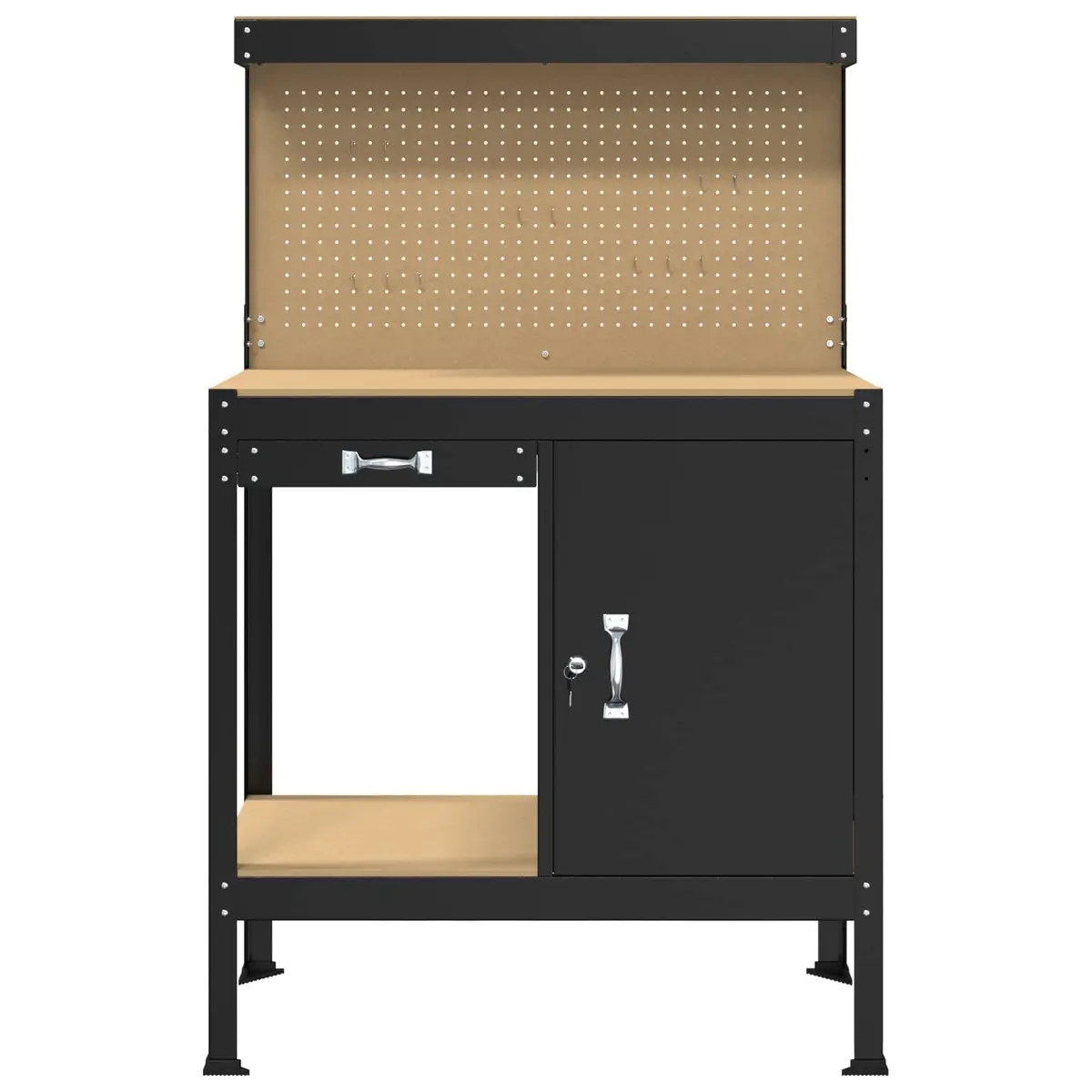 Workbench for Garage Workshop 90 x 49 x 141 cm Engineered Wood Metal Storage