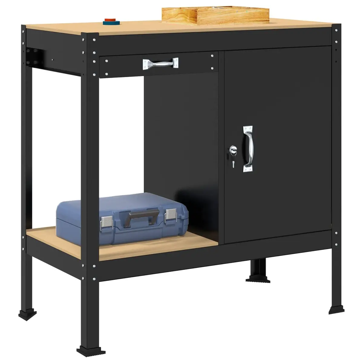 Workbench Black 90 x 49 x 91 cm Engineered Wood Metal Storage Garage Workshop