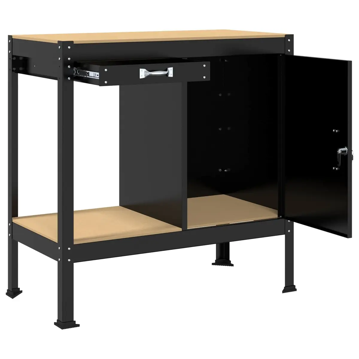 Workbench Black 90 x 49 x 91 cm Engineered Wood Metal Storage Garage Workshop