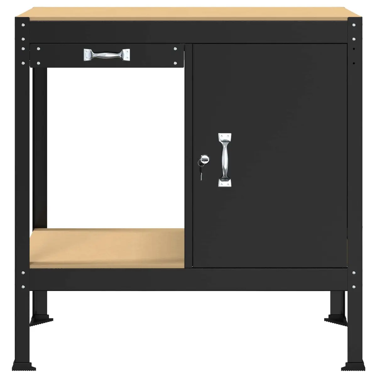 Workbench Black 90 x 49 x 91 cm Engineered Wood Metal Storage Garage Workshop