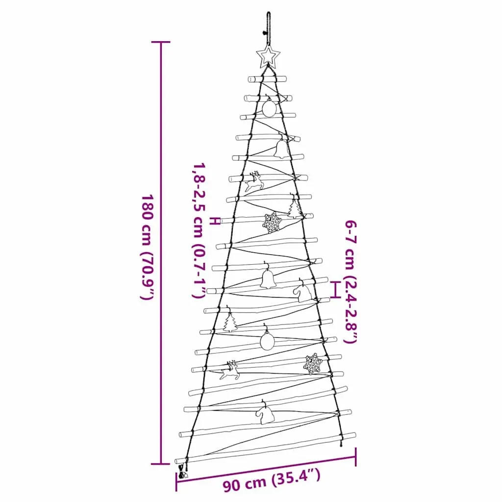 Hanging Christmas Tree Indoor 180cm Ash Wood 100 Warm LED Lights USB Powered