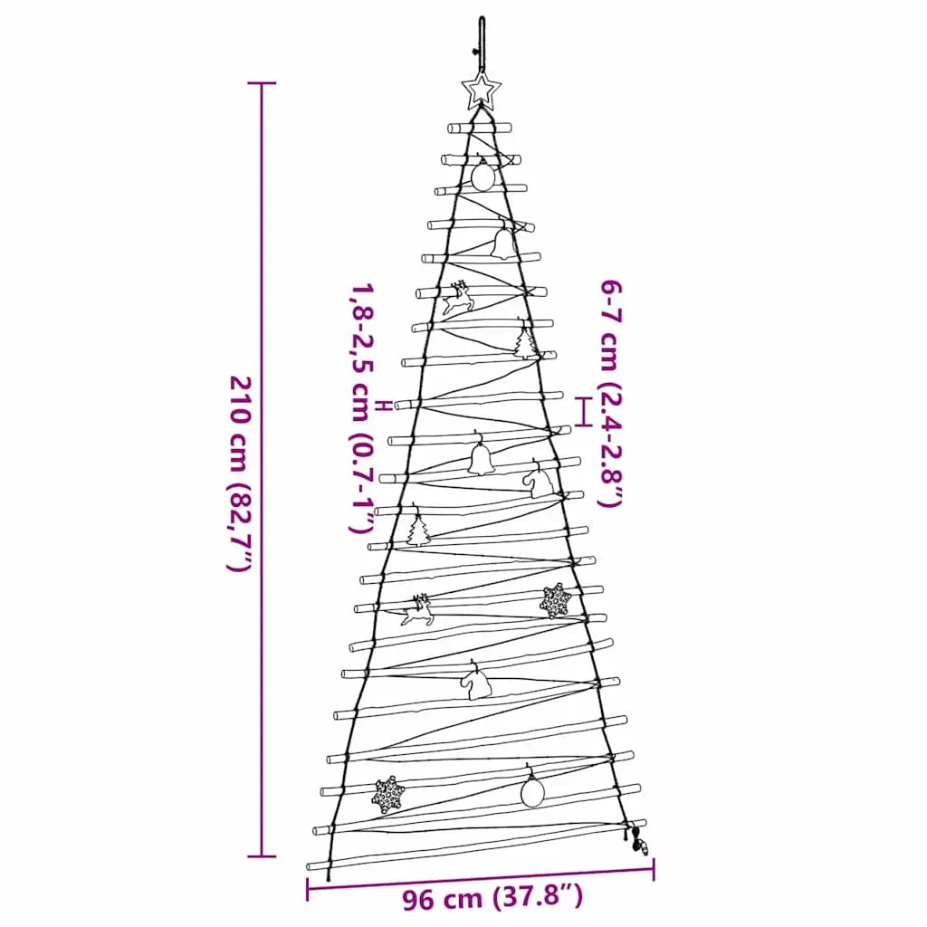 Hanging Christmas Tree Indoor Outdoor 210cm Solid Ash Wood with 130 LEDs