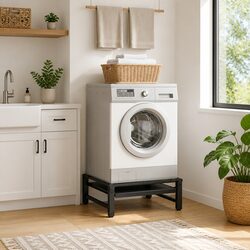 Washing Machine Pedestal Black Steel Laundry Room Riser with Adjustable Feet