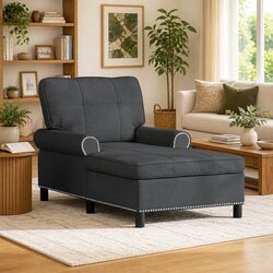 Lounge Chair Grey Chaise Fabric Cushioned Recliner Modern Living Room Furniture