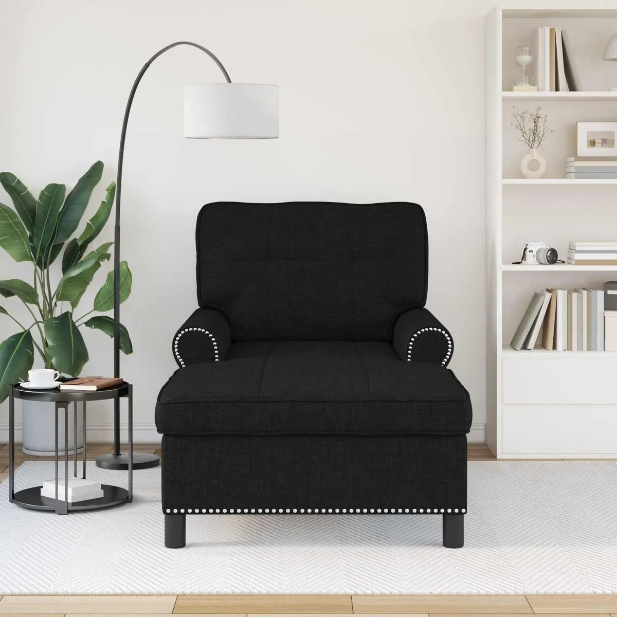 Lounge Chair with Cushion Black Chaise Modern Living Room Bedroom Furniture