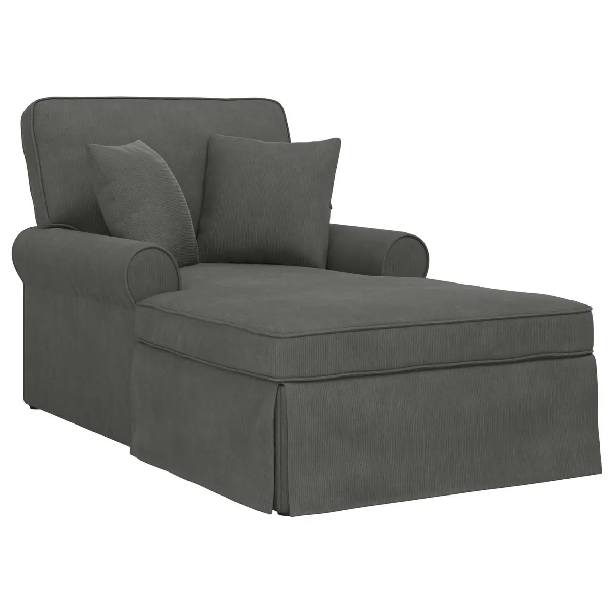 Chaise Lounge with Skirt Grey Corduroy Fabric Modern Living Room Bedroom