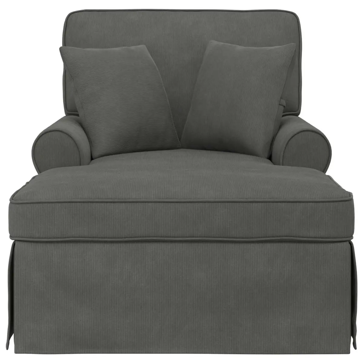 Chaise Lounge with Skirt Grey Corduroy Fabric Modern Living Room Bedroom
