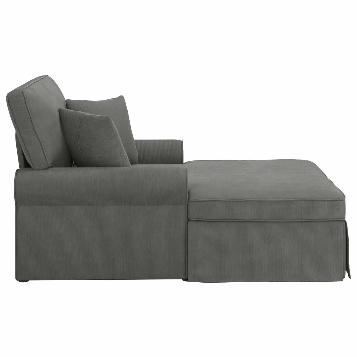 Chaise Lounge with Skirt Grey Corduroy Fabric Modern Living Room Bedroom