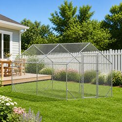 Chicken Cage 400x170x177cm Silver Galvanised Steel Backyard Poultry Habitat