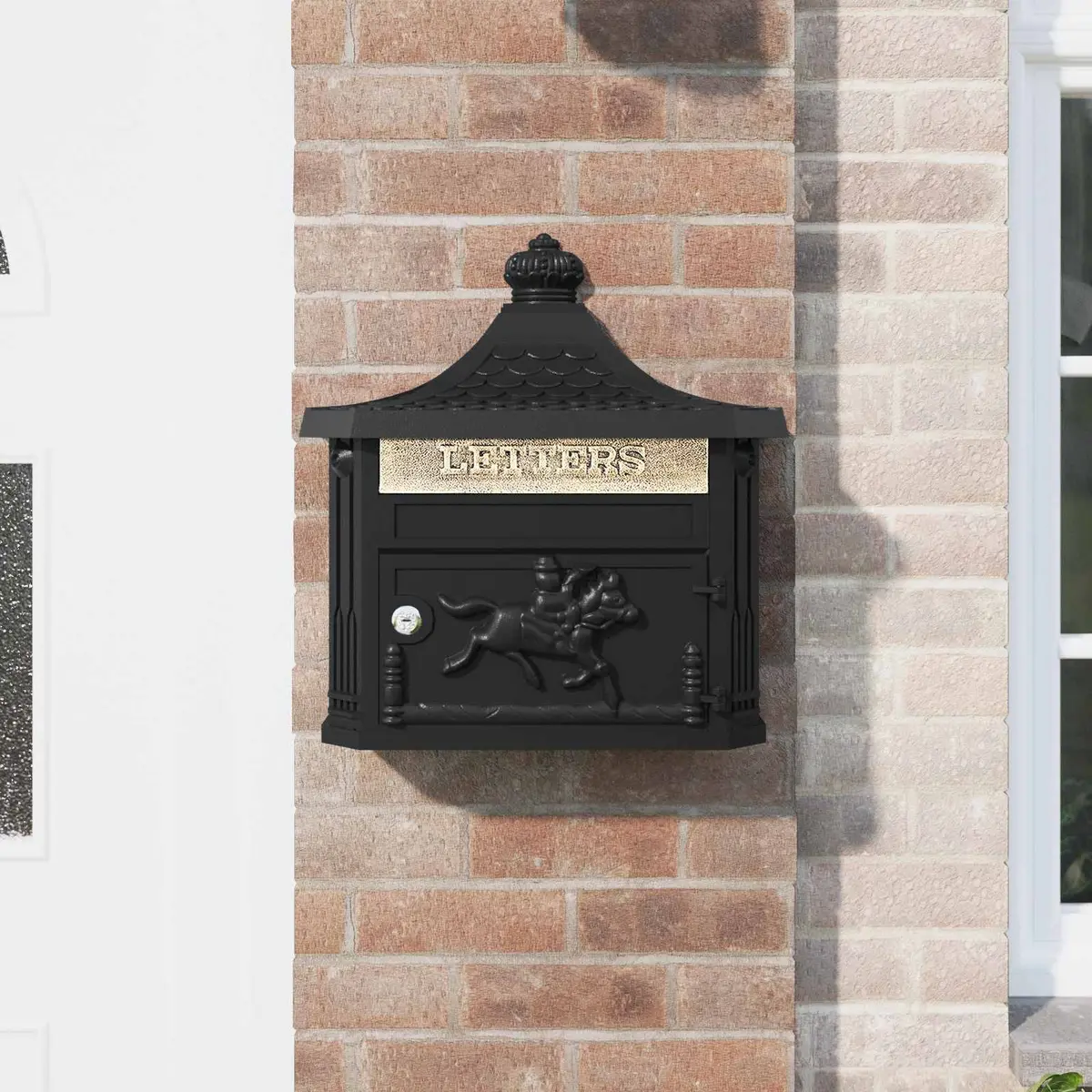 Wall Mounted Mailbox Outdoor Garden Black Cast Aluminum 40.5 x 16 x 45 cm