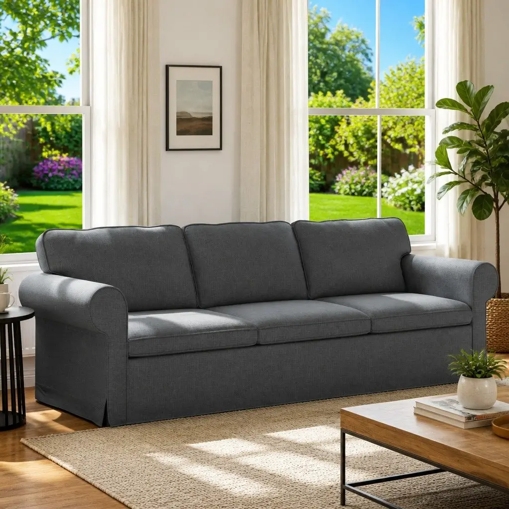 Modular Sofa Living Room Grey Fabric 245cm