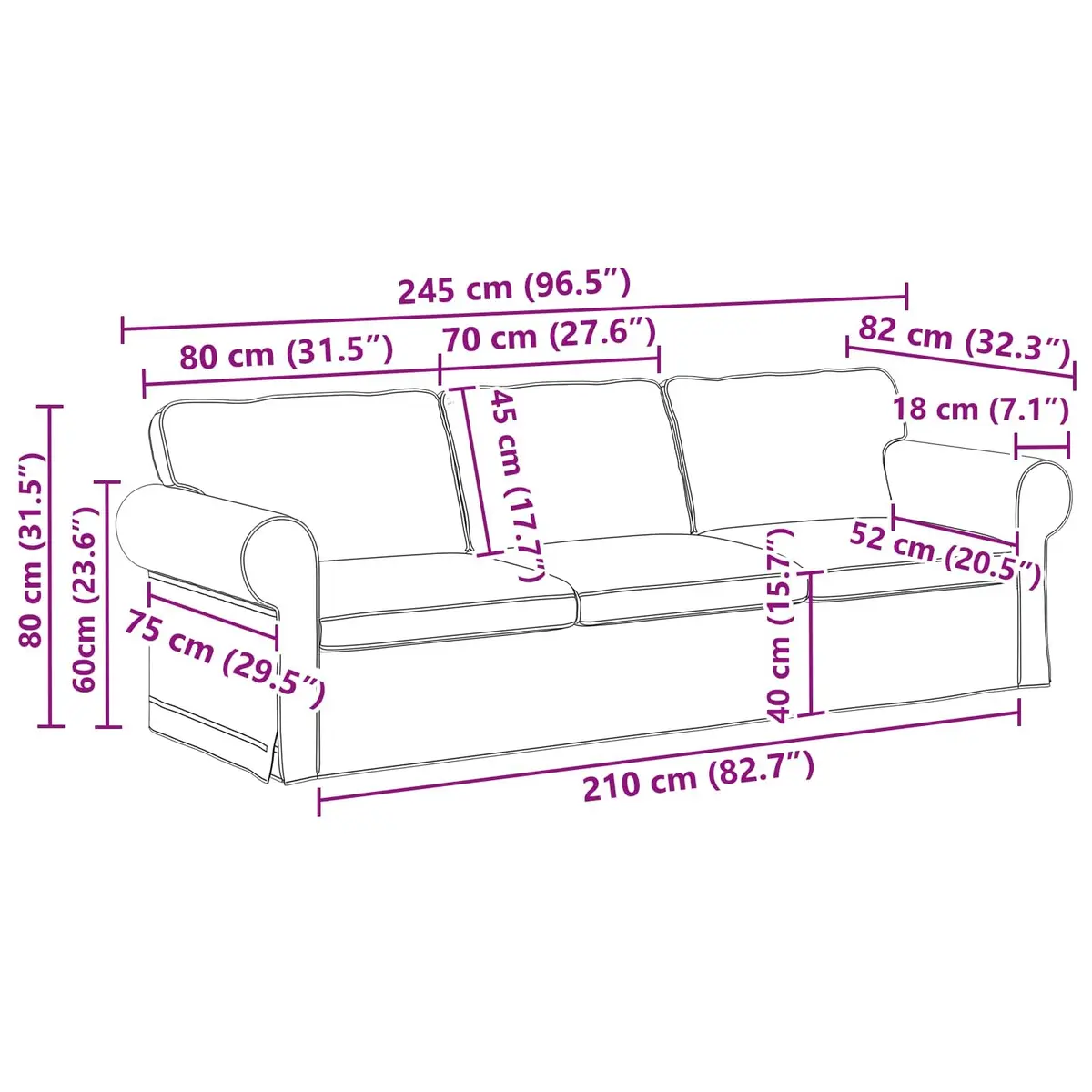 Modular Sofa Living Room Grey Fabric 245cm