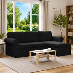 Black Fabric Sofa Modern Living Room Furniture 215cm Wide Modular Lounge Suite