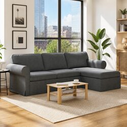Dark Grey Fabric Sofa Dimensions 245x138x80cm with Metal Frame