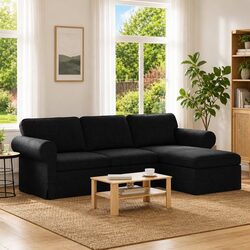 Black Fabric Sofa Specifications: 245 x 138 x 80 cm, Metal Frame
