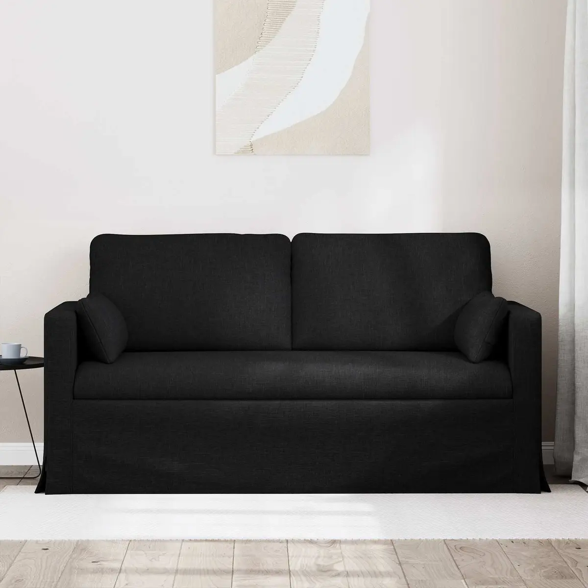 Black Fabric Sofa 158cm Modern Living Room Couch Modular Seating Metal Frame