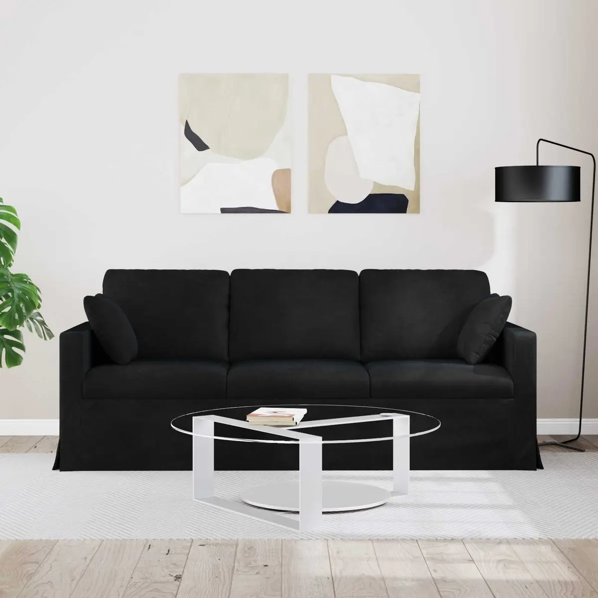 Black Velvet Sofa Living Room Bedroom 198cm
