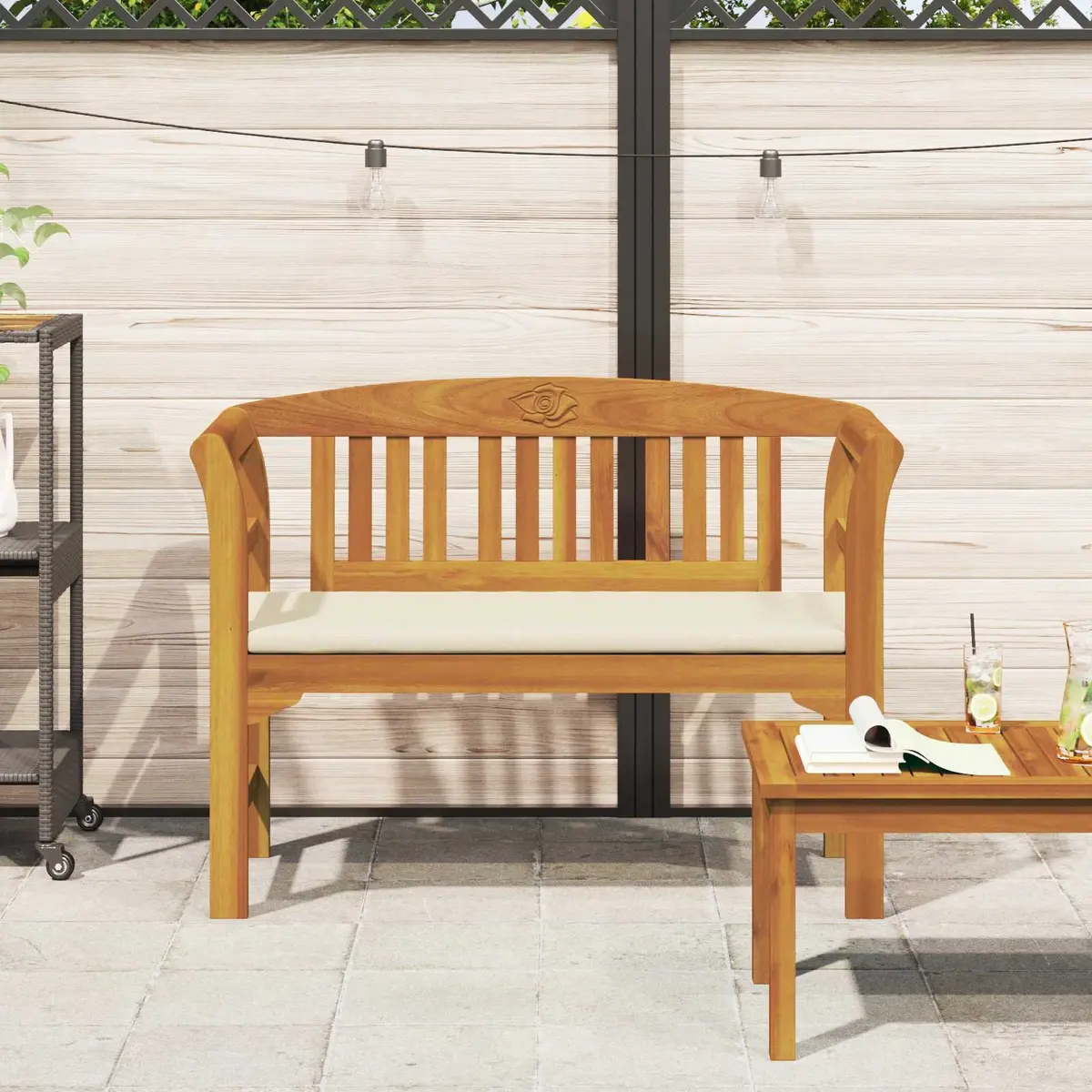 Outdoor Rose Bench Garden Patio Seating Hand-Carved Solid Wood Acacia Furniture