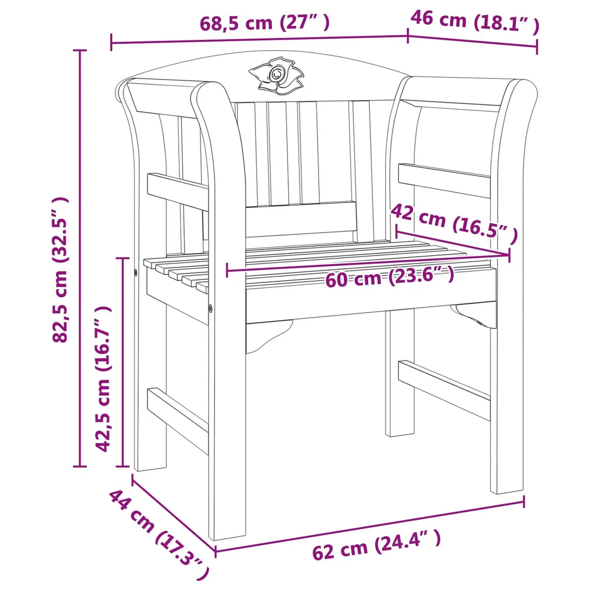 Outdoor Rose Bench Hand-Carved Garden Seating Solid Wood Patio Furniture