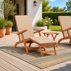 Sun Lounger Reclining Folding Chair Solid Acacia Wood Outdoor Garden Patio Deck