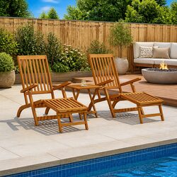 2-Piece Reclining Sun Lounger Set - Acacia Wood Quality