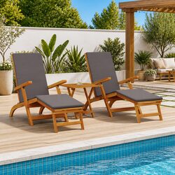 Sun Lounger Reclining Folding Garden Patio Outdoor Chair Acacia Wood Armrest