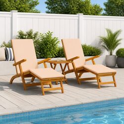 Sun Lounger Reclining Folding Chair Outdoor Garden Patio Furniture Wooden 2 Pack