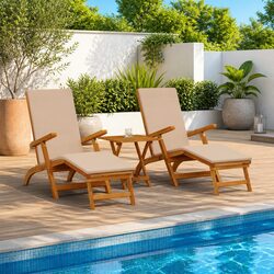 Acacia Wood Folding Sun Lounger Chairs - 2 Piece Set