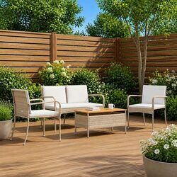 Garden Furniture Set with Cushions Outdoor Poly Rattan Steel Table Patio Seating