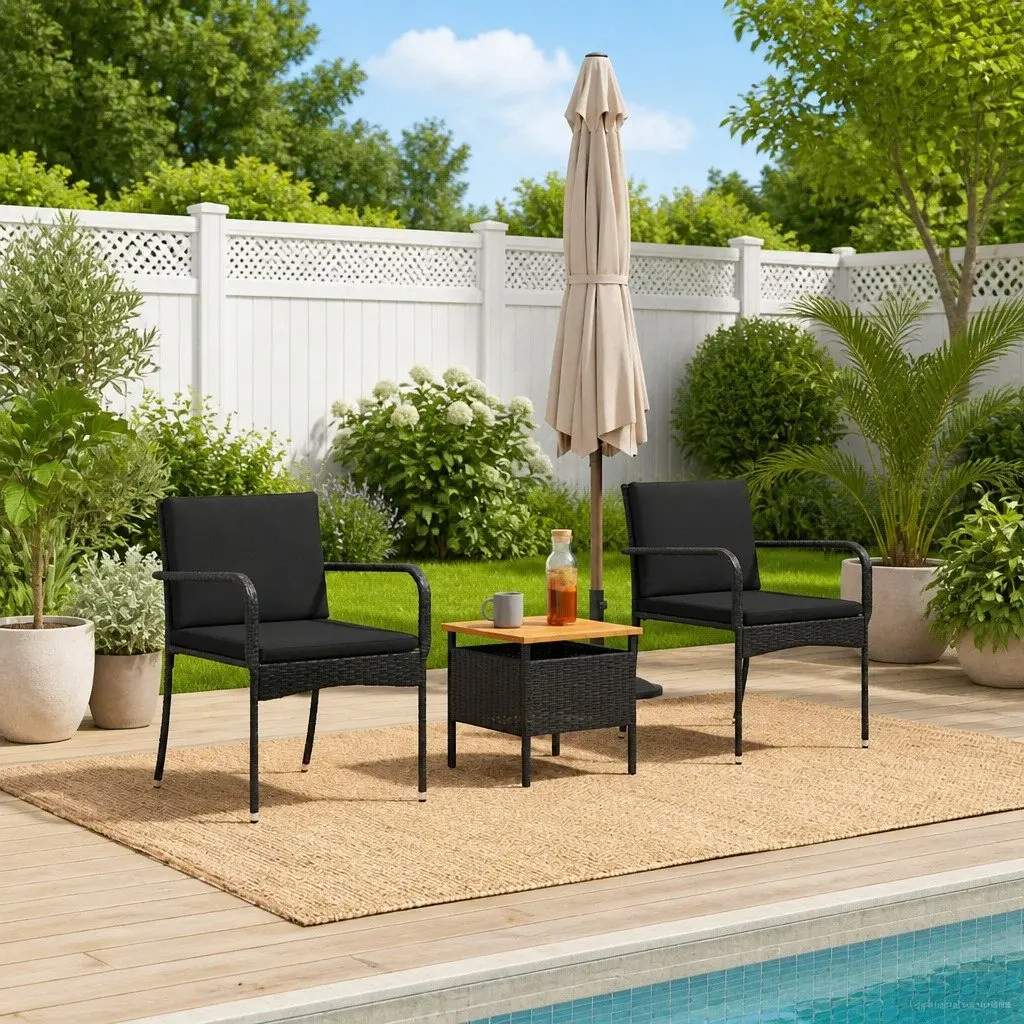 Garden Furniture Set Outdoor Patio Seating with Cushions Steel Frame Acacia Wood Table