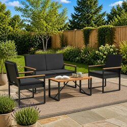 Specifications of 4-Piece Black Poly Rattan Garden Set