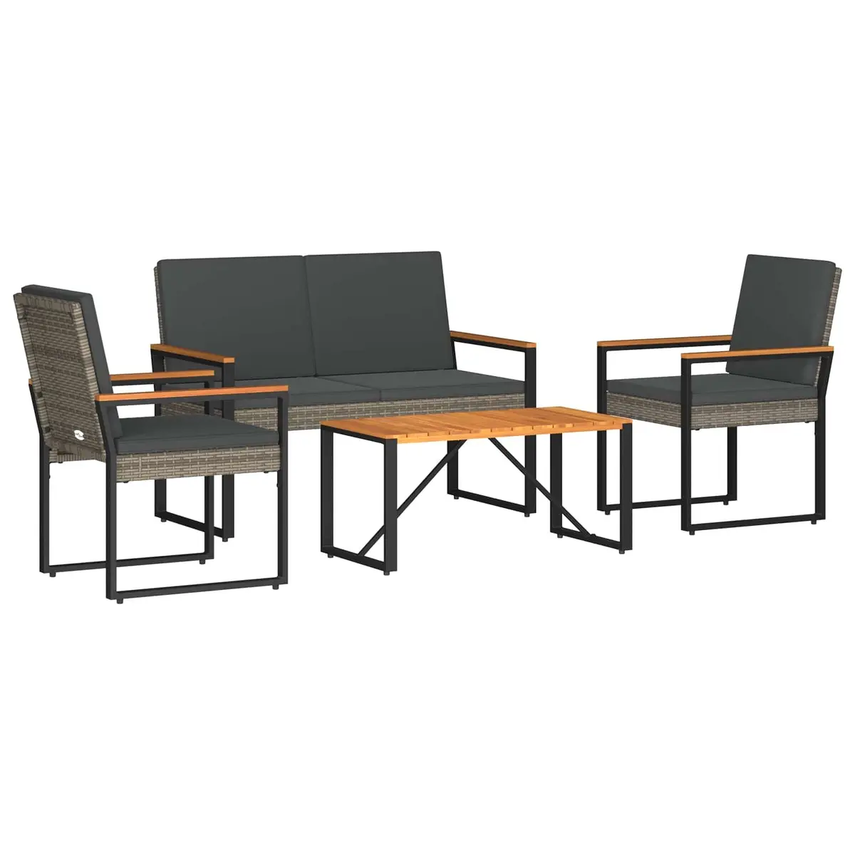 Outdoor Furniture Set for Garden Patio 4 Pieces Grey Poly Rattan