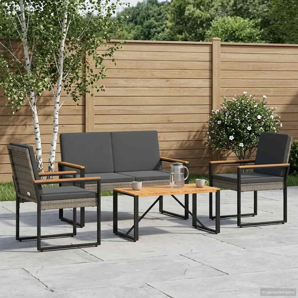 Outdoor Furniture Set for Garden Patio 4 Pieces Grey Poly Rattan