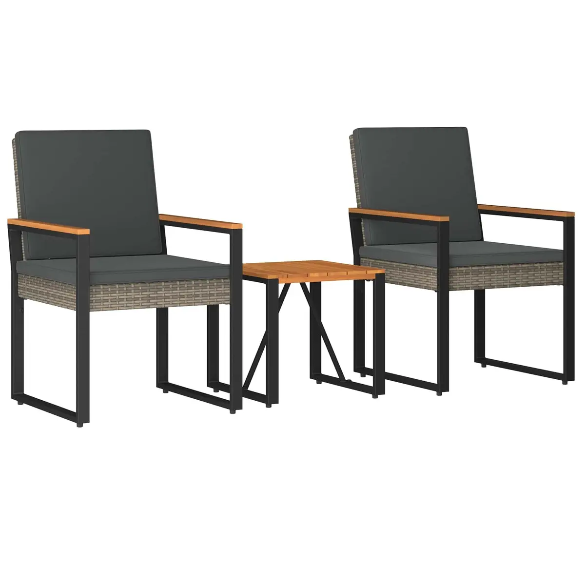 Outdoor Furniture Set Garden Patio 3 Piece Grey Poly Rattan Lounge Chairs Table