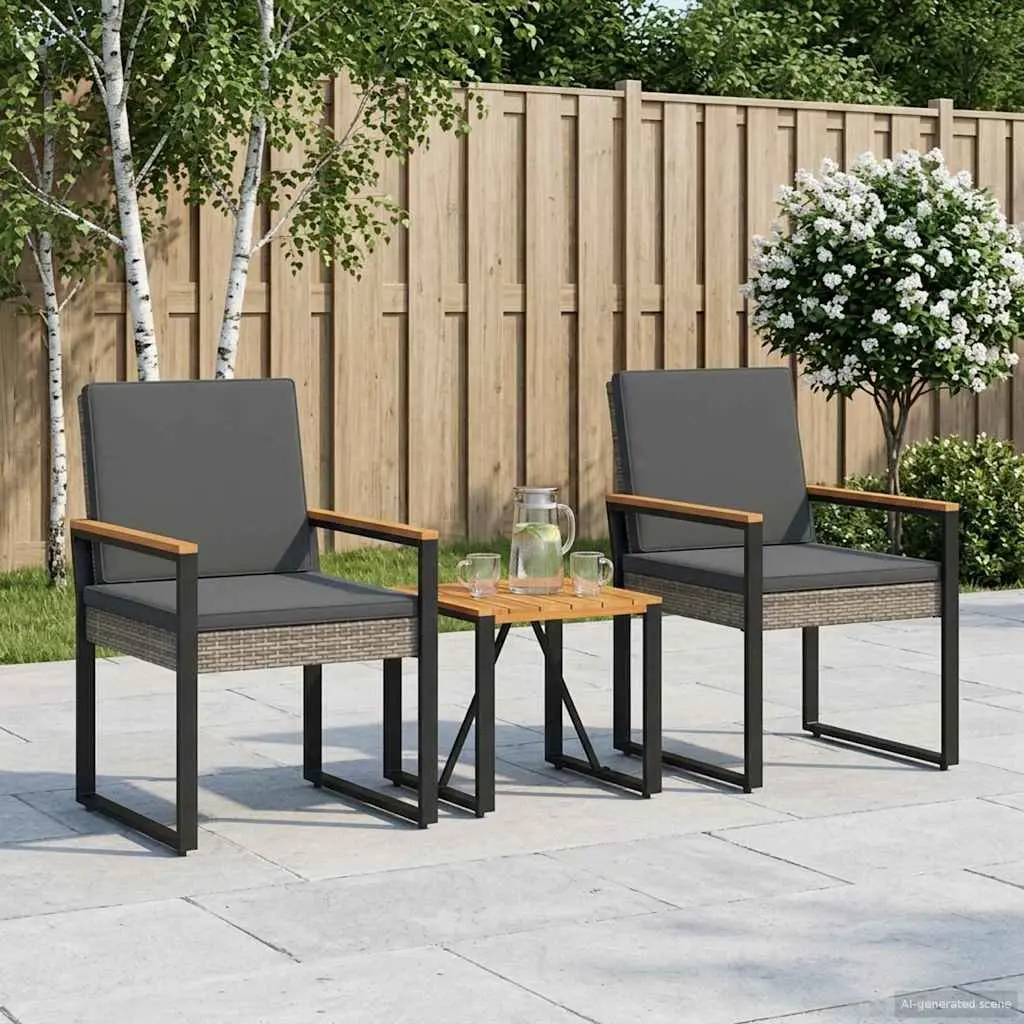 Outdoor Furniture Set Garden Patio 3 Piece Grey Poly Rattan Lounge Chairs Table