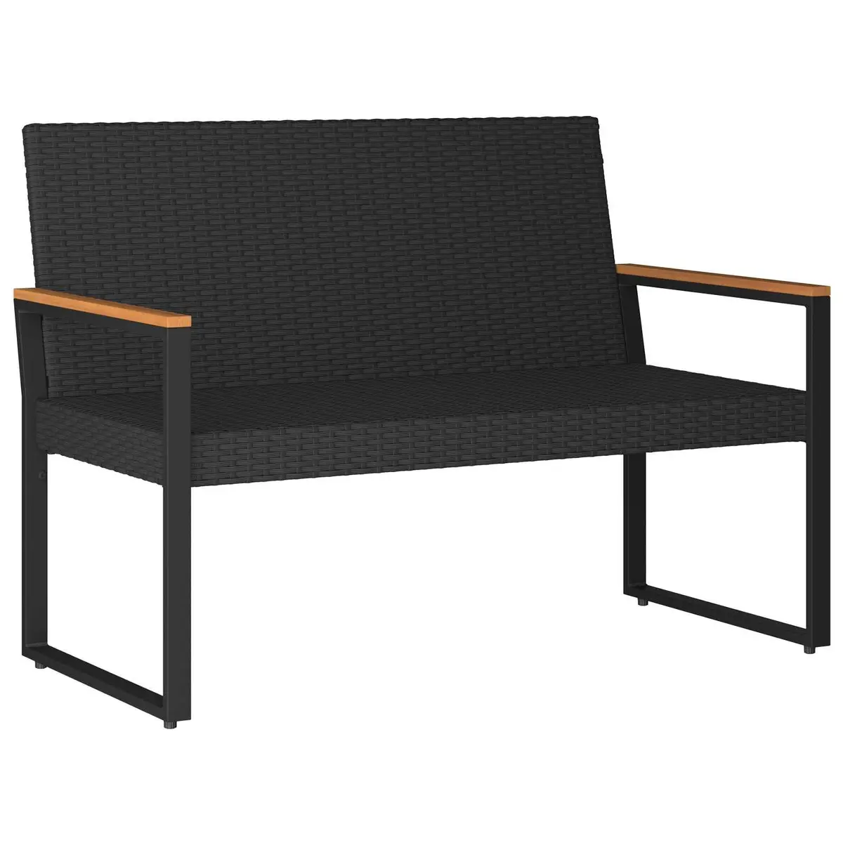 Outdoor Bench with Cushion Black Garden Patio Seating Poly Rattan Steel Frame