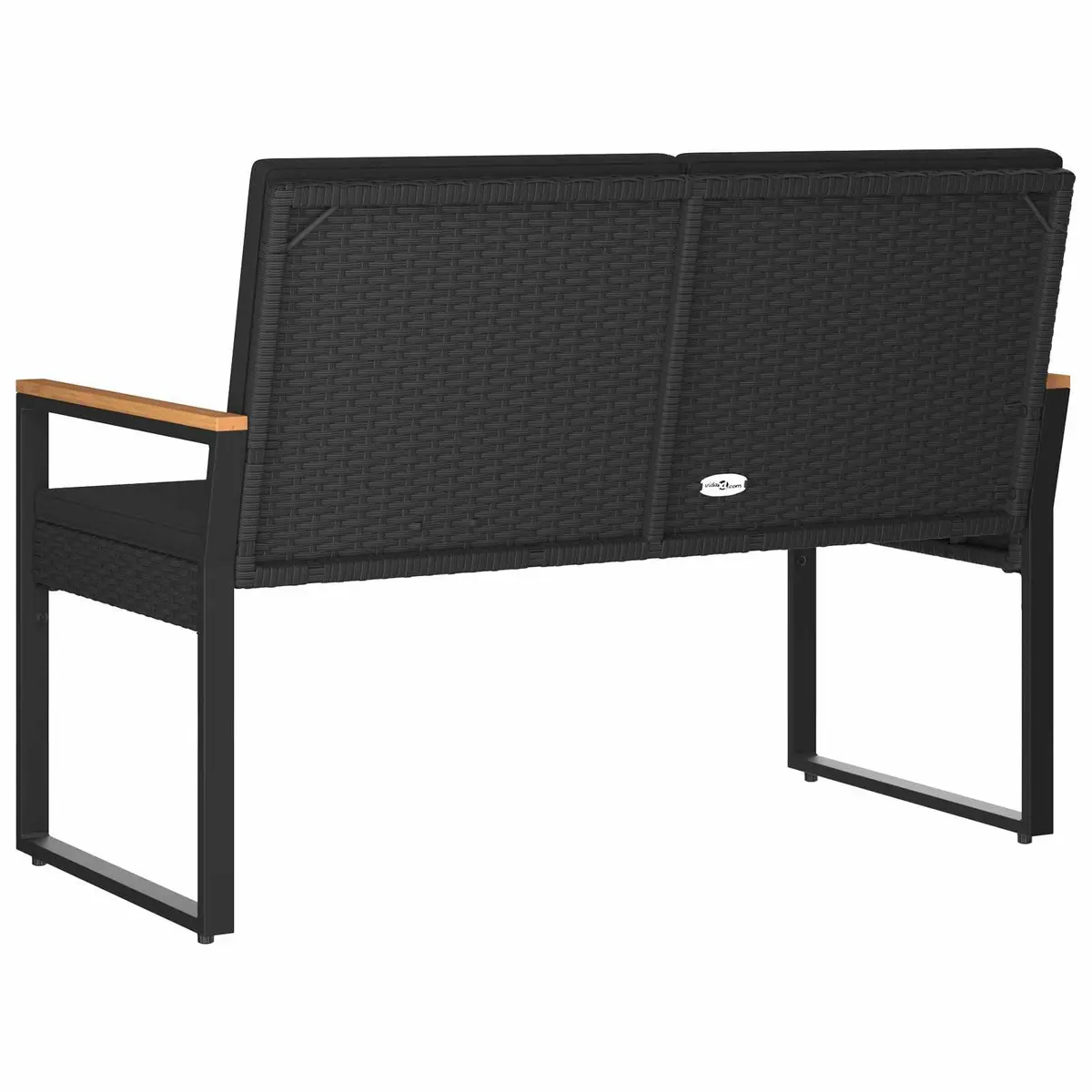 Outdoor Bench with Cushion Black Garden Patio Seating Poly Rattan Steel Frame