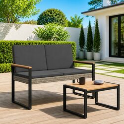 Grey Outdoor Bench - Dimensions 107x61x80 cm, Poly Rattan