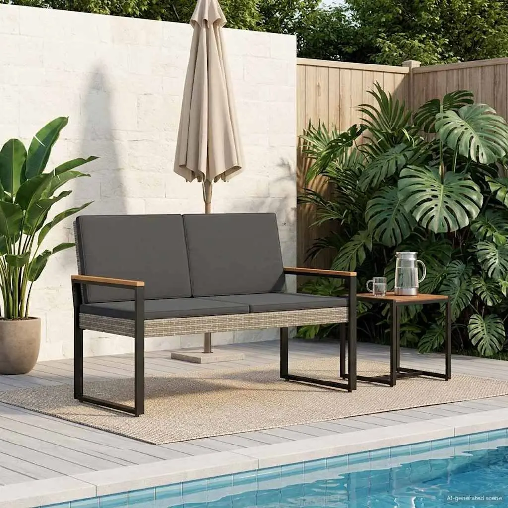 Outdoor Bench for Garden Patio Grey 107 x 61 x 80 cm Poly Rattan Weather-Resistant Durable Seating