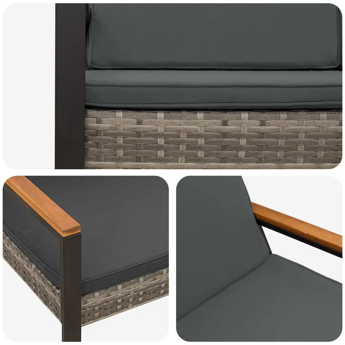 Outdoor Bench for Garden Patio Grey 107 x 61 x 80 cm Poly Rattan Weather-Resistant Durable Seating