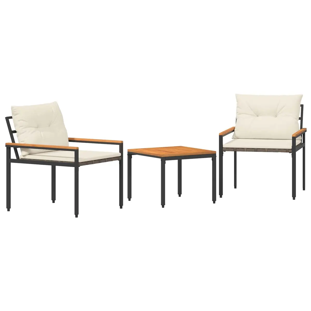 Outdoor Furniture Set Garden Patio 3 Pieces Grey Poly Rattan with Wood