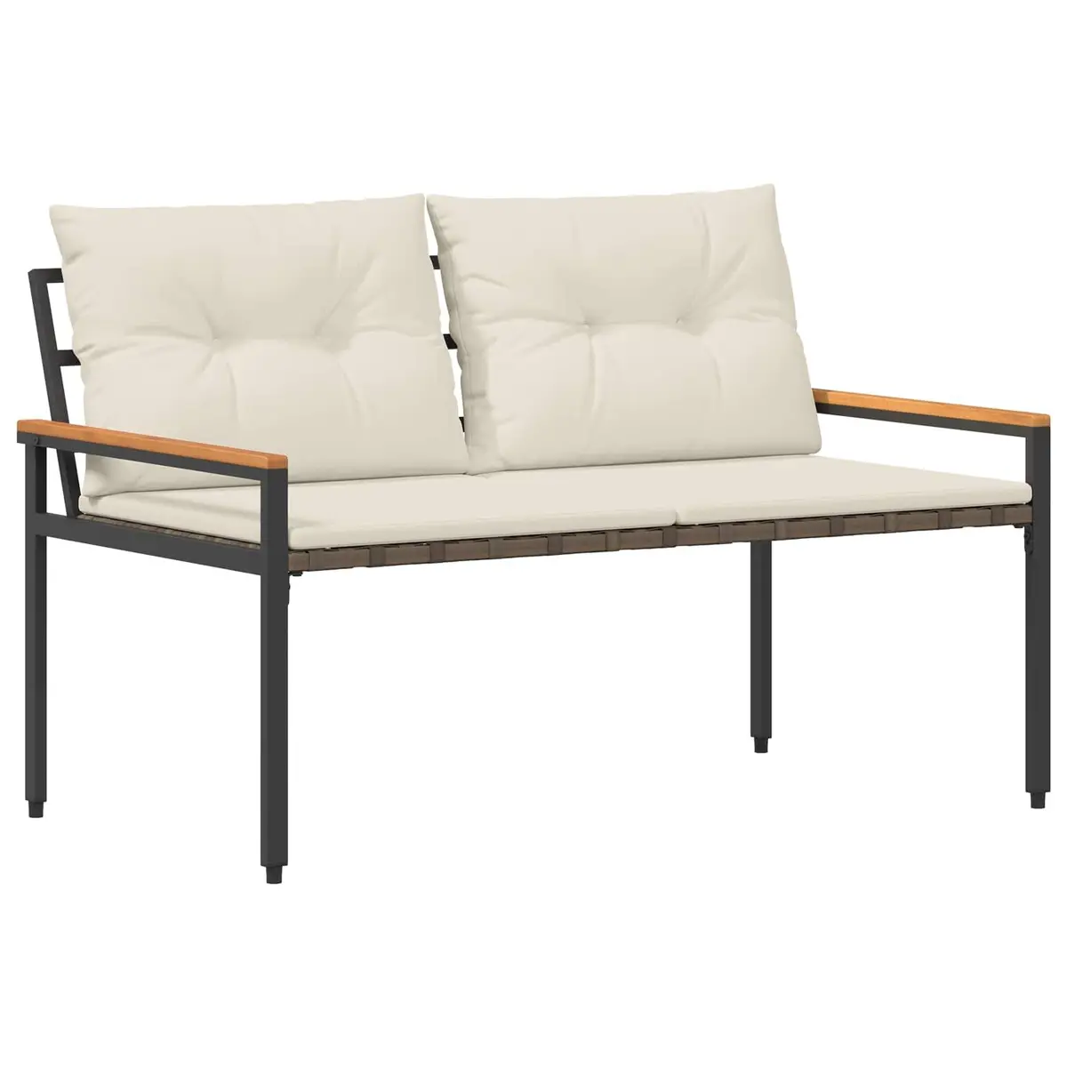 Outdoor Bench Garden Patio 2-Seater Poly Rattan Acacia Wood Backrest 116 x 67.5 x 72 cm