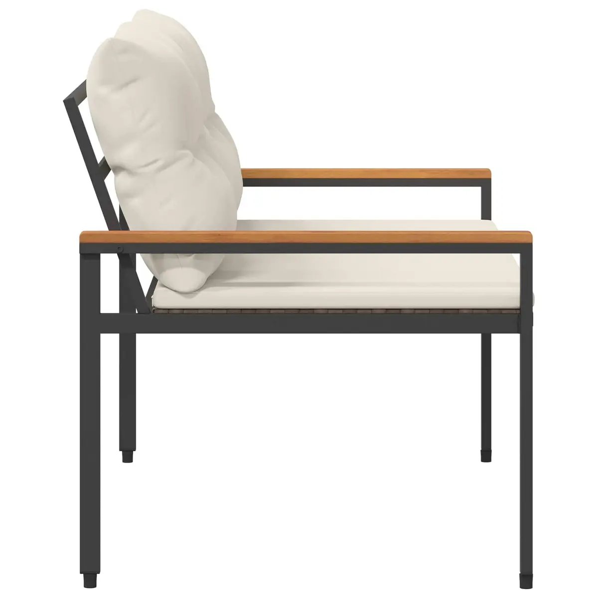 Outdoor Bench Garden Patio 2-Seater Poly Rattan Acacia Wood Backrest 116 x 67.5 x 72 cm